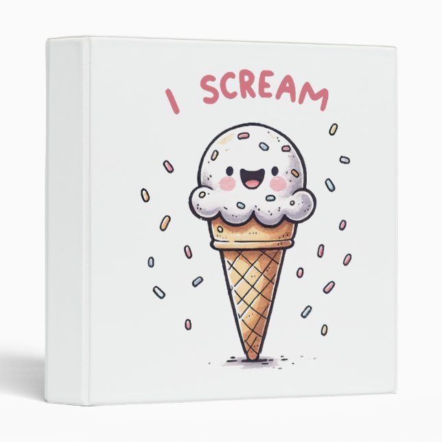I Scream Ice Cream Cone with Sprinkles 3 Ring Binder (Front/Spine)