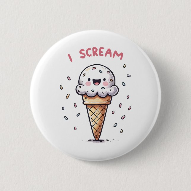 I Scream Ice Cream Cone with Sprinkles Button (Front)