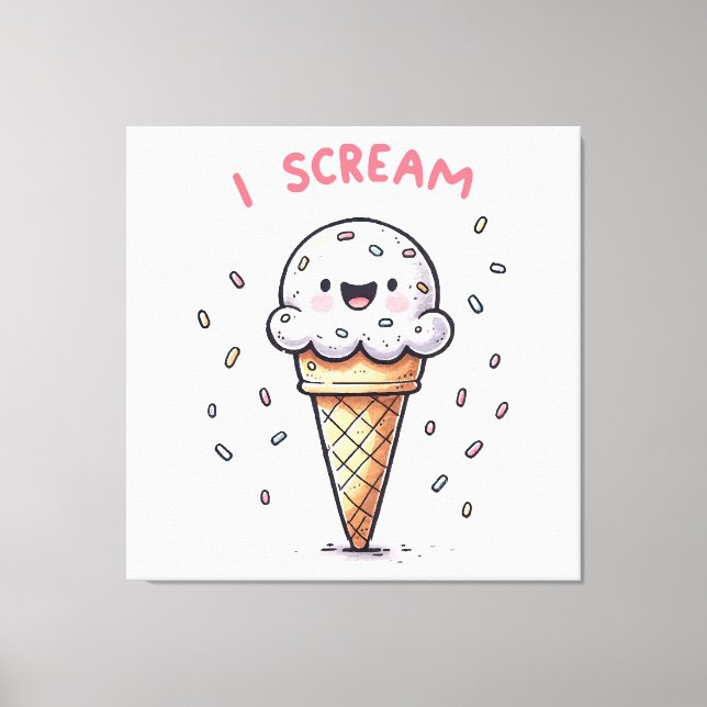 I Scream Ice Cream Cone with Sprinkles Canvas Print (Front)