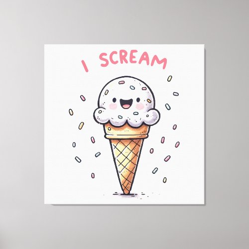 I Scream Ice Cream Cone with Sprinkles Canvas Print