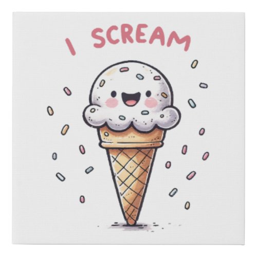 I Scream Ice Cream Cone with Sprinkles Faux Canvas Print