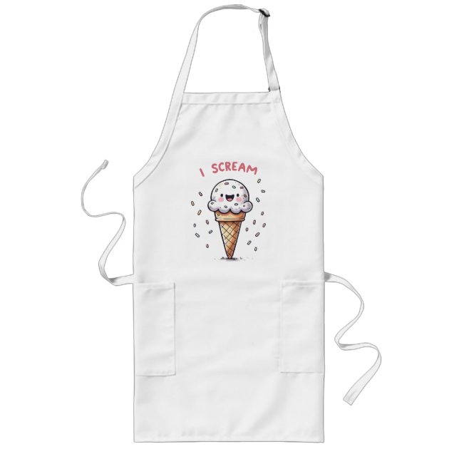 I Scream Ice Cream Cone with Sprinkles Long Apron (Front)