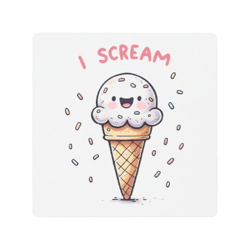 I Scream Ice Cream Cone with Sprinkles Metal Print