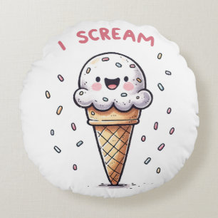 I Scream Ice Cream Cone with Sprinkles Round Pillow