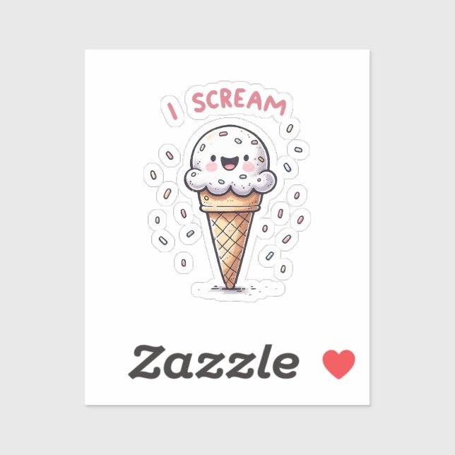 I Scream Ice Cream Cone with Sprinkles Sticker (Sheet)