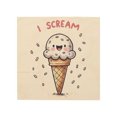 I Scream Ice Cream Cone with Sprinkles Wood Wall Art