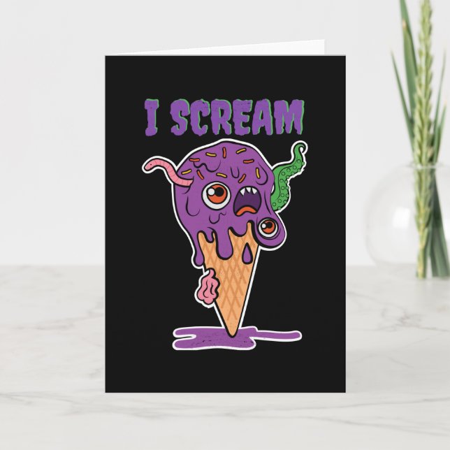 I Scream Ice Cream Funny Halloween Kids Kawaii Card (Front)
