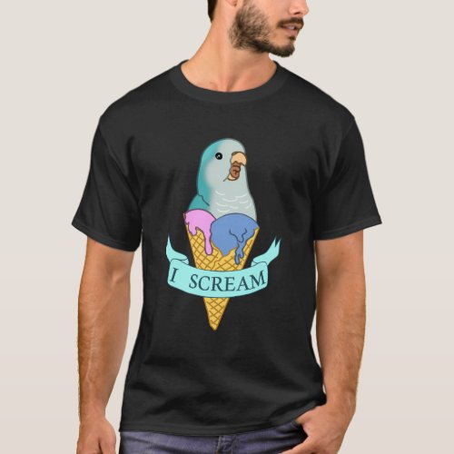 I Scream Quaker Parrot Ice Cream Blue Monk Parakee T_Shirt