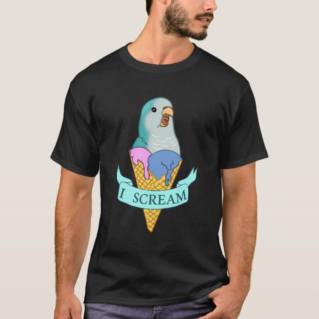 I Scream Quaker Parrot Ice Cream Blue Monk Parakee T-Shirt (Front)