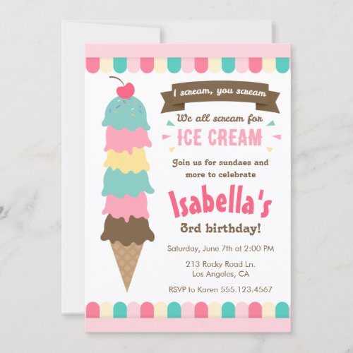 I Scream You Scream Ice Cream Birthday Invitation