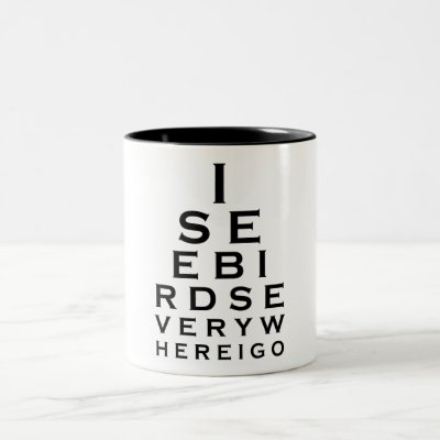 I See Birds Eyechart Two-Tone Coffee Mug