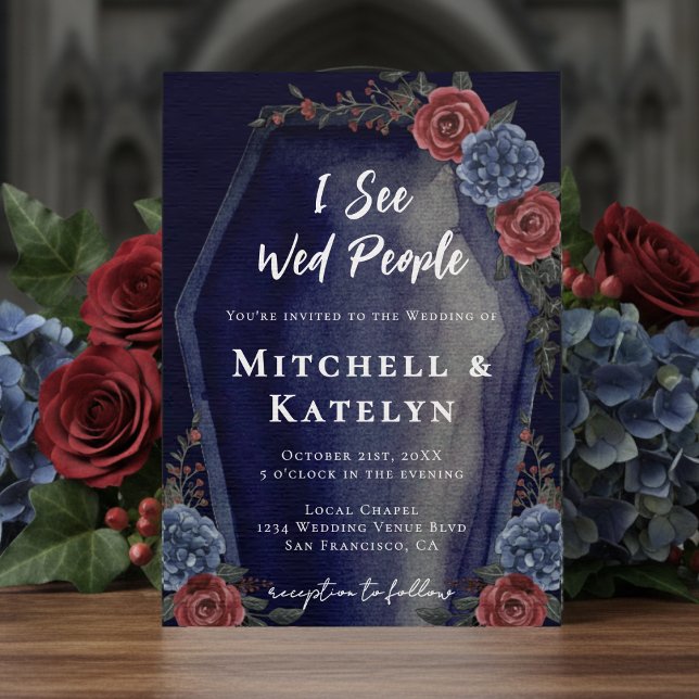 I See Wed People Coffin Floral Gothic Blue Wedding Invitation (I See Wed People Coffin Floral Gothic Blue Wedding Invitation
)