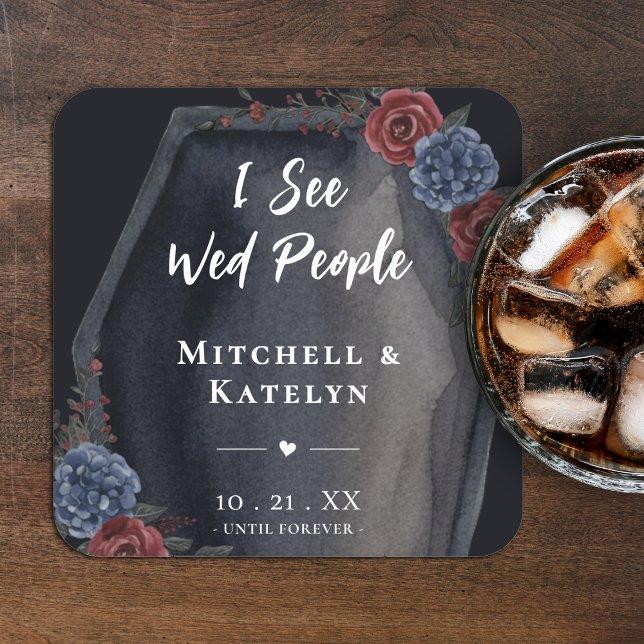 I See Wed People Coffin Floral Gothic Wedding Square Paper Coaster (I See Wed People Coffin Floral Gothic Wedding Square Paper Coaster
)