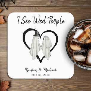 I See Wed People Ghost Halloween Wedding Square Paper Coaster