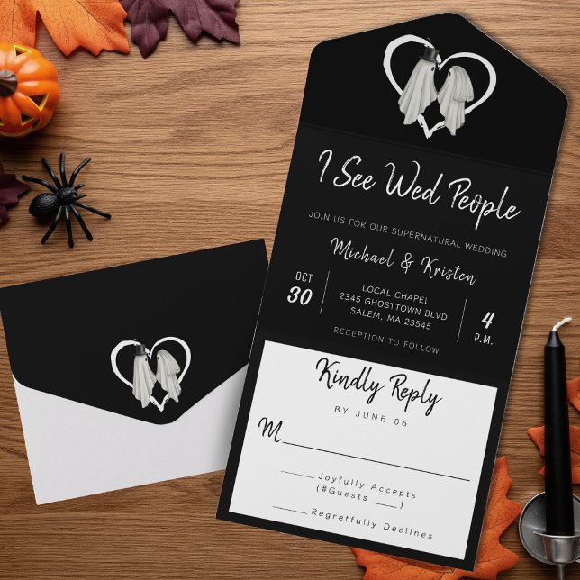 I See Wed People Gothic Ghost Halloween Wedding All In One Invitation (Creator Uploaded)