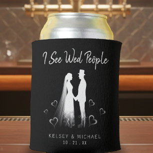 I See Wed People Gothic Ghost Halloween Wedding Can Cooler