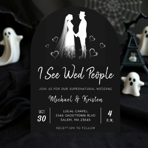 I See Wed People Gothic Ghost Halloween Wedding Invitation