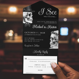 i See Wed People Gothic Skulls Black Wedding All In One Invitation