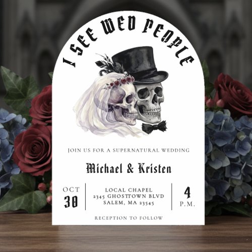 I See Wed People Skulls Halloween Wedding Invitation