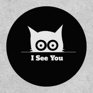 I See You Funny Peeking Cat Minimal Black White Patch