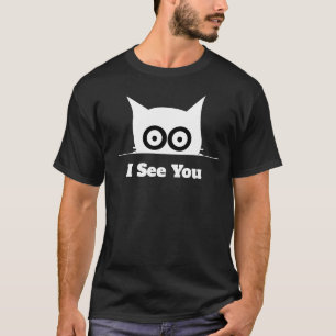 I See You Funny Peeking Cat Minimal Black White T-Shirt