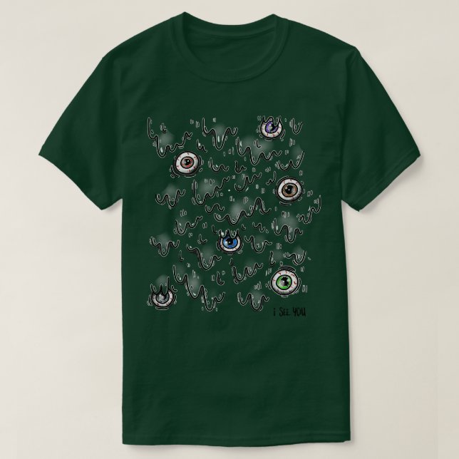 I See You Spooky Halloween Illustration Modern Cre T-Shirt (Design Front)