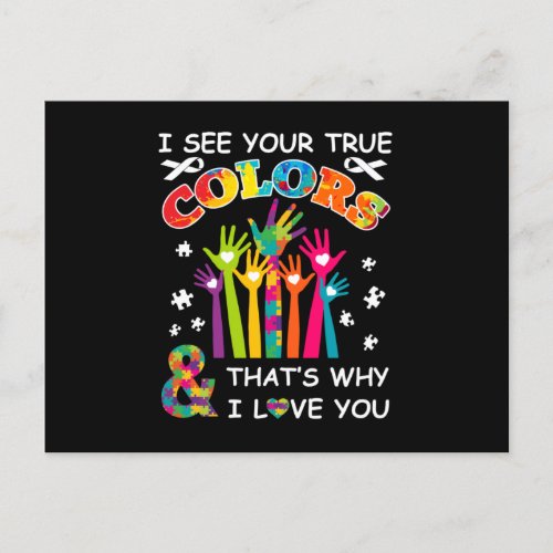 I See Your True Colors Autism Awareness Announcement Postcard