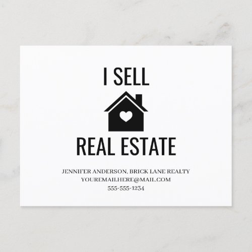 I Sell Real Estate House Heart Marketing Realty  Postcard