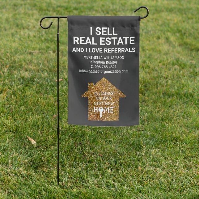 I Sell Real Estate Love Referrals Realtor Garden Flag (In SItu)