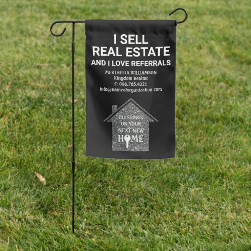 I Sell Real Estate Love Referrals Silver Realtor Garden Flag