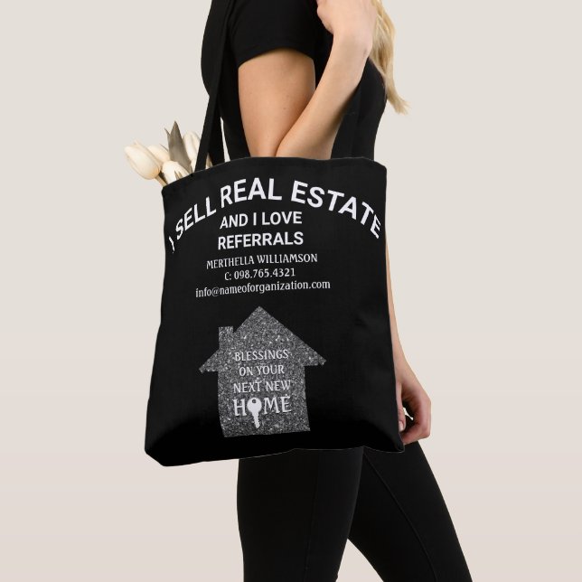 I Sell Real Estate Love Referrals Silver Realtor Tote Bag (Close Up)
