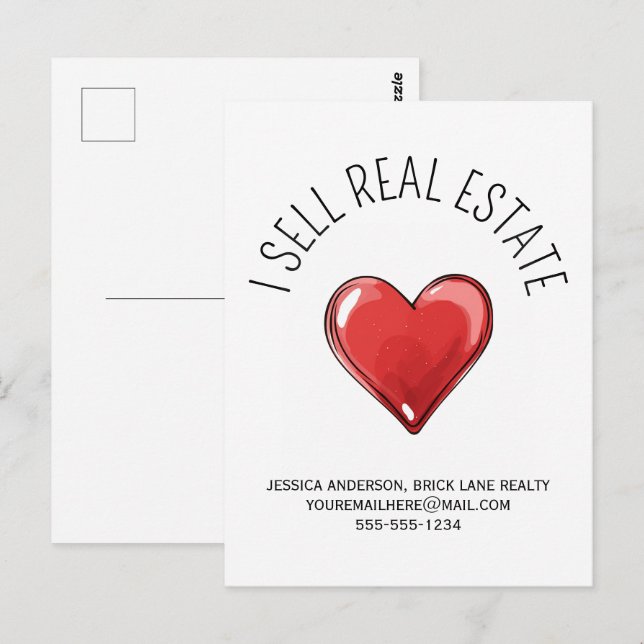 I Sell Real Estate Promotional Heart Postcard (Front/Back)