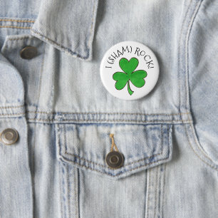 I (Sham) Rock Lucky Irish Green Shamrock Clover Button