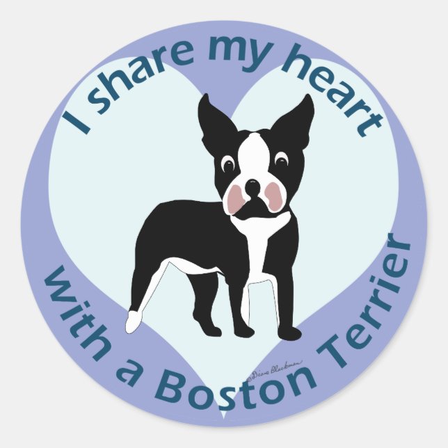 I Share My Heart with a Boston Terrier Classic Round Sticker (Front)