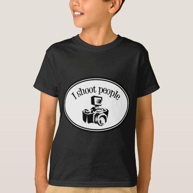 I Shoot People Retro Photographer's Camera B&W T-Shirt (Front)