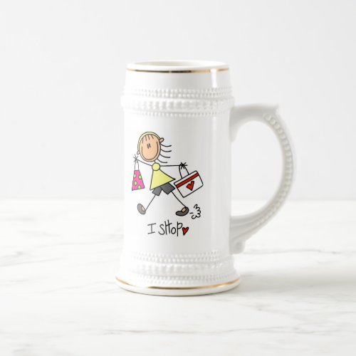 I Shop Stick Figure Girl Beer Stein