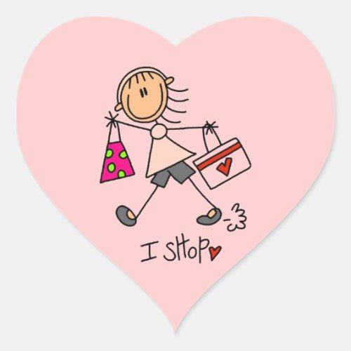 I Shop Stick Figure Girl Heart Sticker