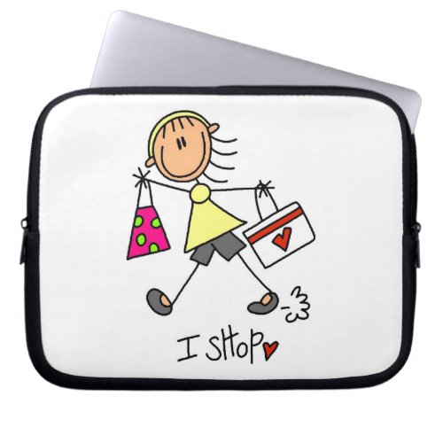 I Shop Stick Figure Girl Laptop Sleeve