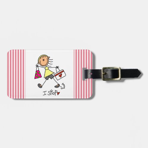 I Shop Stick Figure Girl Luggage Tag