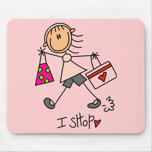 I Shop Stick Figure Girl Mouse Pad