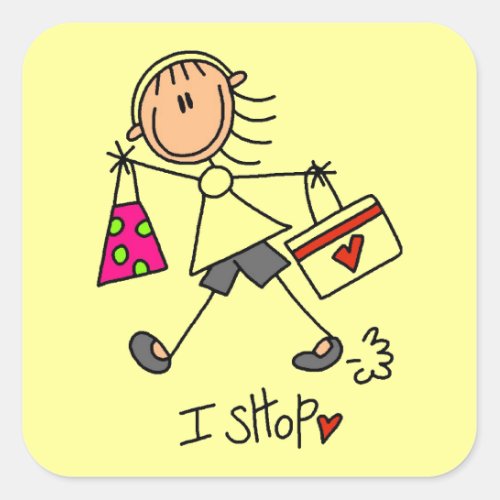 I Shop Stick Figure Girl Square Sticker