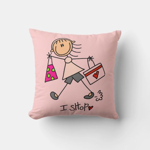 I Shop Stick Figure Girl Throw Pillow