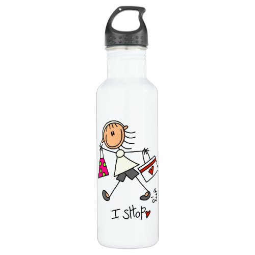 I Shop Stick Figure Girl Water Bottle