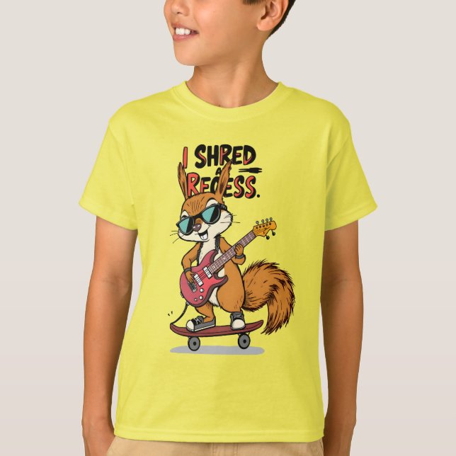 I Shred a Recess Cool Squirrel Guitar Bass Skate T-Shirt (Front)