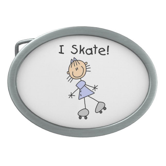 I Skate - Girl Roller Skater Belt Buckle (Front)
