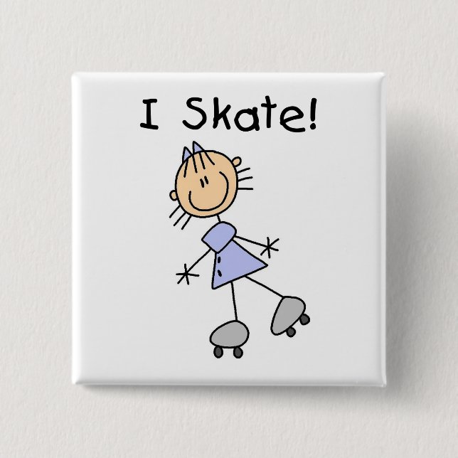 I Skate - Girl Roller Skater Button (Front)