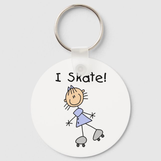 I Skate - Girl Roller Skater Keychain (Front)