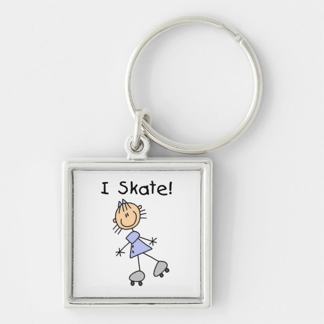 I Skate - Girl Roller Skater Keychain (Front)