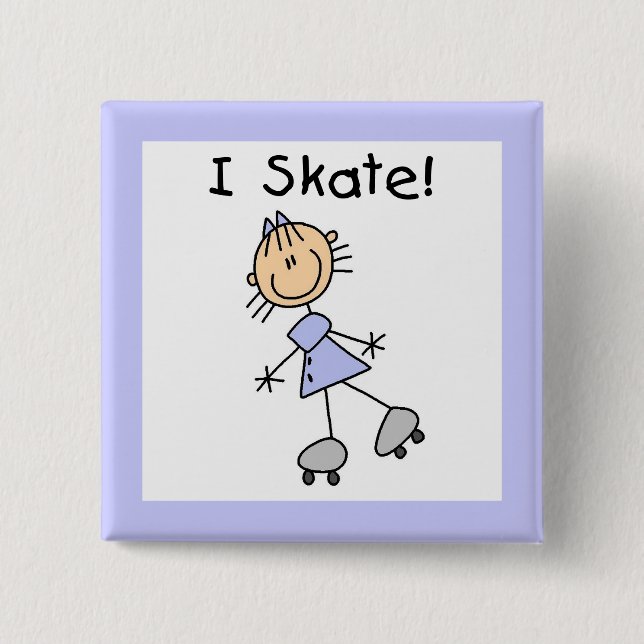 I Skate - Girl Roller Skater Pinback Button (Front)