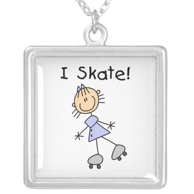 I Skate - Girl Roller Skater Silver Plated Necklace (Front)
